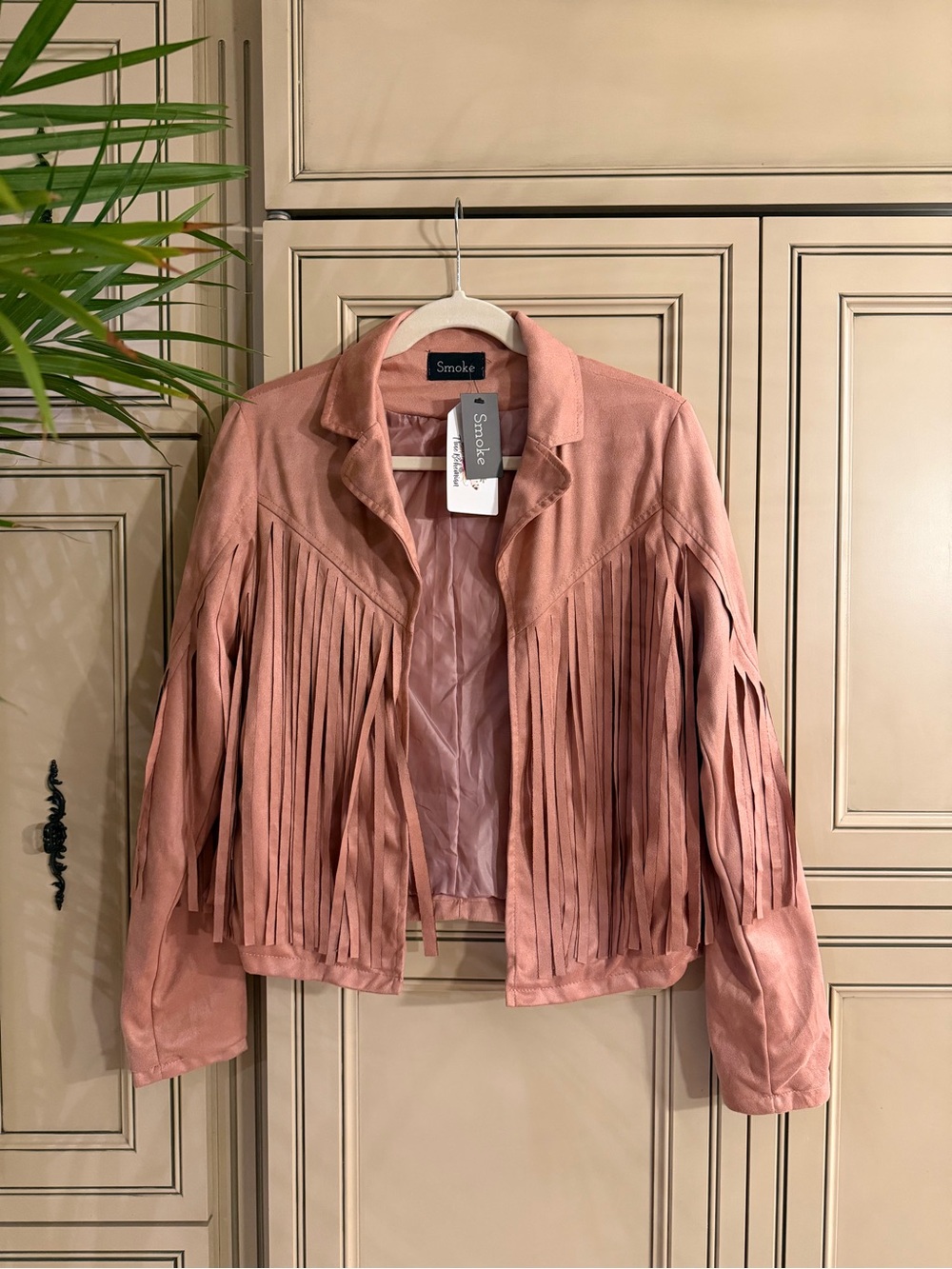 NWT SMOKE BOUTIQUE DUSTY PINK Fringe Suede Cropped JACKET WESTERN Cowgirl BOHO S